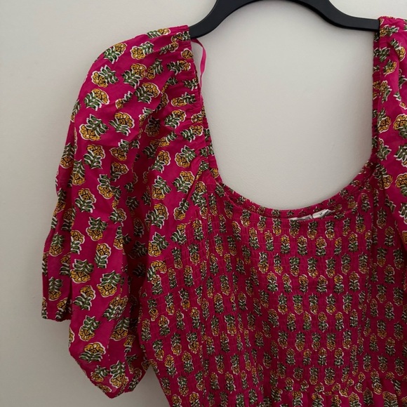 LEA 100% Cotton Plus Size Pink Floral Puff Sleeve Tiered Smocked Maxi Dress - Picture 3 of 12